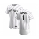 Men's Nike Colorado Rockies #1 Garrett Hampson White Home 2020 Authentic Player Baseball Jersey