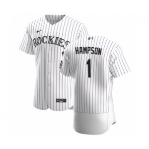Men's Nike Colorado Rockies #1 Garrett Hampson White Home 2020 Authentic Player Baseball Jersey