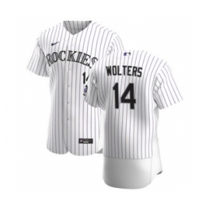 Men's Nike Colorado Rockies #14 Tony Wolters White Home 2020 Authentic Player Baseball Jersey