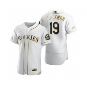 Men's Nike Colorado Rockies #19 Charlie Blackmon White 2020 Authentic Golden Edition Baseball Jersey
