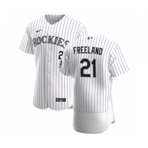 Men's Nike Colorado Rockies #21 Kyle Freeland White Home 2020 Authentic Player Baseball Jersey