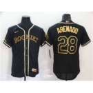 Men's Nike Colorado Rockies #28 Nolan Arenado Black Gold 2020 Baseball Flexbase Jersey