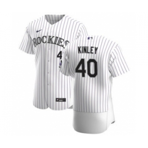 Men's Nike Colorado Rockies #40 Tyler Kinley White Home 2020 Authentic Player Baseball Jersey