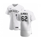 Men's Nike Colorado Rockies #62 Yency Almonte White Home 2020 Authentic Player Baseball Jersey