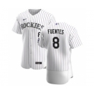 Men's Nike Colorado Rockies #8 Josh Fuentes White Home 2020 Authentic Player Baseball Jersey