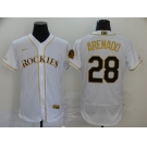 Nike Men's Colorado Rockies #28 Nolan Arenado White Gold Flex Base Authentic Collection Baseball Jersey