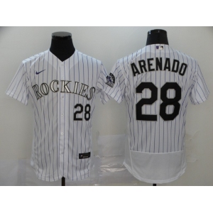 Nike Men's Colorado Rockies #28 Nolan Arenado White Home Flex Base Authentic Collection Baseball Jersey