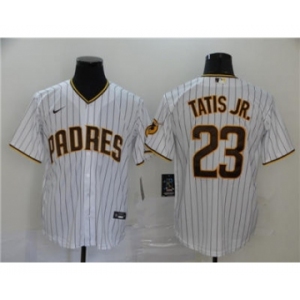 Men's Nike Padres #23 Fernando Tatis Jr. White Strip 2020 Baseball Cool Base Jersey