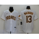 Men's Nike San Diego Padres #13 Manny Machado White Brown Home Stitched Baseball Jersey