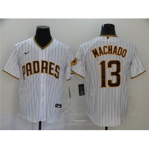 Men's Nike San Diego Padres #13 Manny Machado White Brown Home Stitched Baseball Jersey