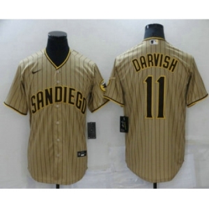 Men's San Diego Padres #11 Yu Darvish Brown Team Logo Stitched MLB Cool Base Nike Jersey