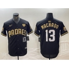 Men's San Diego Padres #13 Manny Machado Black Gold With Patch Cool Base Stitched Baseball Jersey