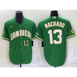 Men's San Diego Padres #13 Manny Machado Number Green Cool Base Stitched Baseball Jersey