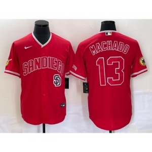 Men's San Diego Padres #13 Manny Machado Red NEW 2023 Cool Base Stitched Jersey