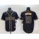 Men's San Diego Padres #19 Tony Gwynn Black Gold Cool Base Jersey