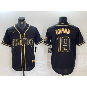 Men's San Diego Padres #19 Tony Gwynn Black Gold Cool Base Jersey