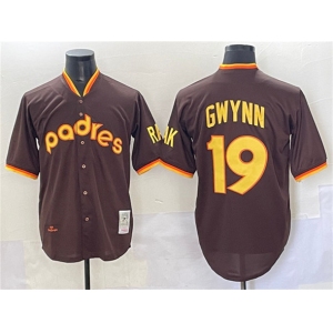 Men's San Diego Padres #19 Tony Gwynn Brown Throwback Stitched Baseball Jersey