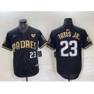 Men's San Diego Padres #23 Fernando Tatis Jr Black Gold With Patch Cool Base Stitched Baseball Jersey