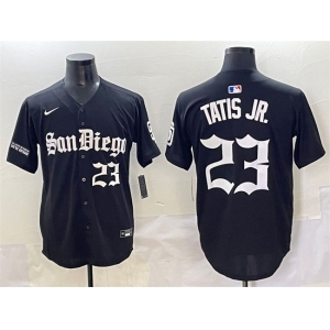 Men's San Diego Padres #23 Fernando Tatis Jr. Black Gothic Edition Vapor Limited Stitched Baseball Jersey