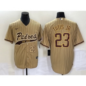 Men's San Diego Padres #23 Fernando Tatis Jr Number Tan NEW 2023 Cool Base Stitched Jersey