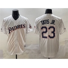 Men's San Diego Padres #23 Fernando Tatis Jr. White Throwback With Patch Cool Base Stitched Baseball Jersey
