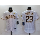 Men's San Diego Padres #23 Fernando Tatis Jr. White With PS Patch Flex Base Stitched Baseball Jersey