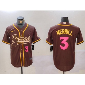 Men's San Diego Padres #3 Jackson Merrill Brown Cool Base Stitched Baseball Jersey