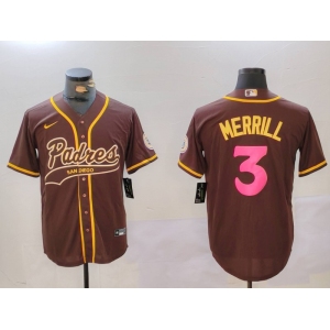 Men's San Diego Padres #3 Jackson Merrill Brown Cool Base Stitched Baseball Jerseys