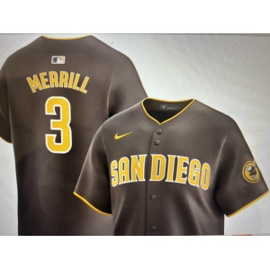 Men's San Diego Padres #3 Jackson Merrill Brown Stitched MLB Cool Base Nike Jersey