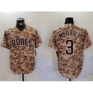 Men's San Diego Padres #3 Jackson Merrill Camo With PS Patch Cool Base Stitched Jersey