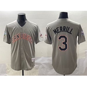 Men's San Diego Padres #3 Jackson Merrill Gray Fashion Throwback With Patch Cool Base Stitched Jersey