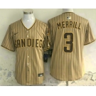 Men's San Diego Padres #3 Jackson Merrill Khaki Pinstripe Limited Stitched Jersey