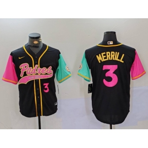 Men's San Diego Padres #3 Jackson Merrill Number Black NEW 2023 City Connect Cool Base Stitched Jersey