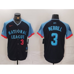 Men's San Diego Padres #3 Jackson Merrill Number Navy 2024 All Star Limited Stitched Jerseys