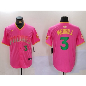 Men's San Diego Padres #3 Jackson Merrill Pink Player Number Fashion Baseball Jersey