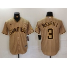 Men's San Diego Padres #3 Jackson Merrill Tan NEW 2023 Cool Base Stitched Jersey