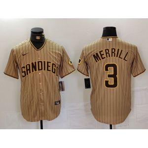 Men's San Diego Padres #3 Jackson Merrill Tan NEW 2023 Cool Base Stitched Jersey