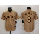 Men's San Diego Padres #3 Jackson Merrill Tan NEW 2023 Cool Base Stitched Jerseys