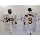 Men's San Diego Padres #3 Jackson Merrill White 2023 Cool Base Stitched Jerseys