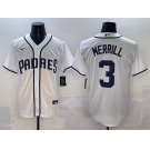 Men's San Diego Padres #3 Jackson Merrill White Cool Base Stitched Baseball Jersey