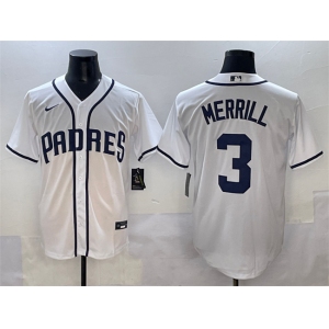 Men's San Diego Padres #3 Jackson Merrill White Cool Base Stitched Baseball Jersey