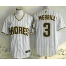 Men's San Diego Padres #3 Jackson Merrill White Pinstripe Limited Stitched Jersey