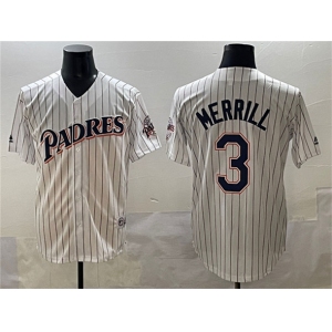 Men's San Diego Padres #3 Jackson Merrill White Throwback With Patch Cool Base Stitched Baseball Jersey
