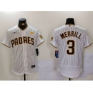 Men's San Diego Padres #3 Jackson Merrill White With PS Patch Stitched Flex Base Jersey