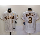 Men's San Diego Padres #3 Jackson Merrill White With PS Patch Stitched Flex Base Jerseys