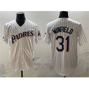 Men's San Diego Padres #31 Dave Winfield White Throwback With Patch Cool Base Stitched Baseball Jersey