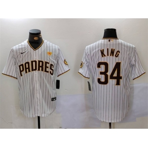 Men's San Diego Padres #34 Michael King White With PS Patch Cool Base Stitched Baseball Jersey