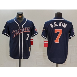 Men's San Diego Padres #7 Ha Seong Kim Navy Player Number Cooperstown Cool Base Jersey