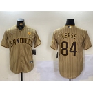 Men's San Diego Padres #84 Dylan Cease Khaki Team Logo With PS Patch Stitched Cool Base Nike Jersey
