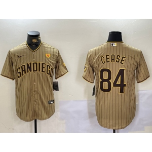 Men's San Diego Padres #84 Dylan Cease Khaki Team Logo With PS Patch Stitched Cool Base Nike Jersey